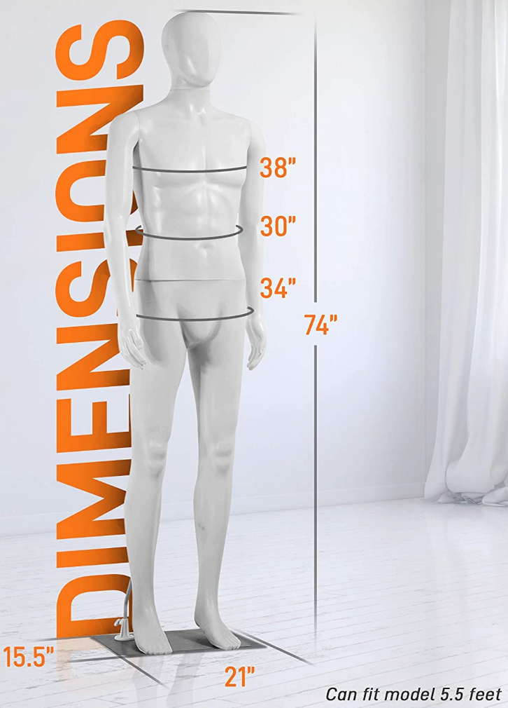 Unbreakable Male Full Body Mannequin - White