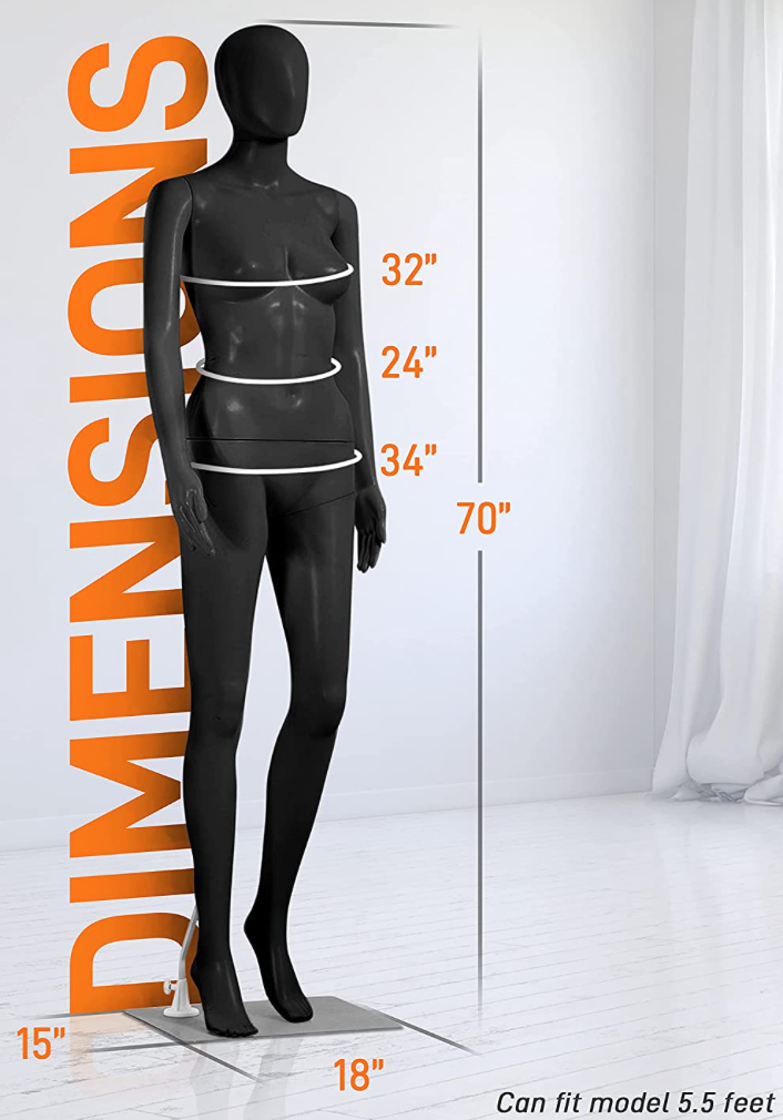 Unbreakable Female Full Body Mannequin - Black - Arm Bent